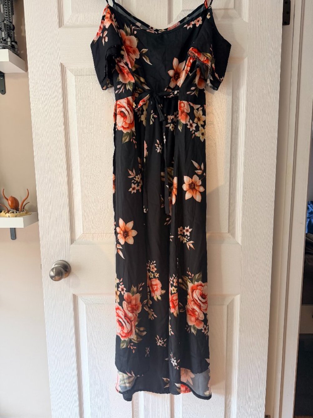 Black Floral Maxi Summer Dress – XL – Pink & Peach Floral – High-Low Hem